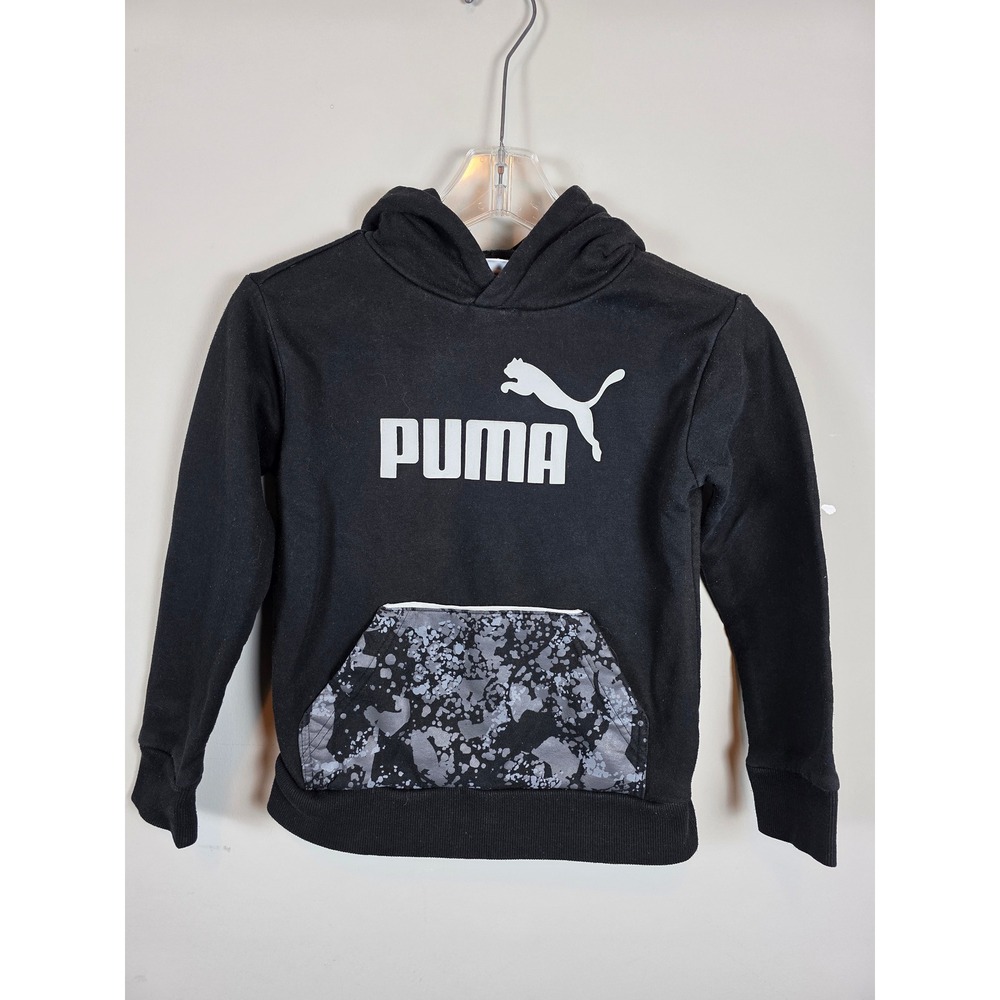 Kids Puma Black Hoodie Sweatshirt Size 8 Graphic Logo Pouch Pocket‎
